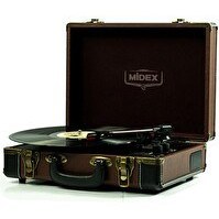 Resim Midex MTX101BN Nostaljik Retro Şarjlı Bluetooth Aux Hoparlörlü 3 Devir İğne Dahil Plak Çalar Pikap 