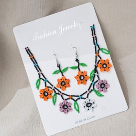 Resim 3 adet Boho Vintage Boncuklu Takı Seti, El Yapımı Çiçek Tasarımı, Bakır Post Küpe ve Kolye, Günlük ve Tatil Giyimine Bohem Tarzı, Tüm Mevsimler İçin Aksesuar 