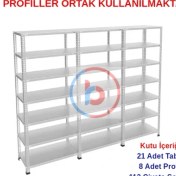 Resim Rafburada 7 Katlı 3'lü Galvaniz Çelik Raf - Depo, Arşiv, Kiler, Dosya, Market Rafı - 31x93 cm-250 cm-0.70 mm 