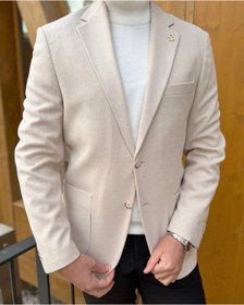 Resim Avni Ceylan İnci Ton Kadife Tek Düğme Blazer Ceket 