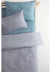 Resim Basic Lastikli Çarşaflı Pamuklu Tek Kişilik Nevresim Takımı - Gri - Turkuaz 