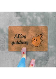Resim Azerbaycan'a Özel Hoş Geldiniz Xoş G Ldiniz Yazılı Dijital Baskılı Kapı Önü Paspas Kahverengi 