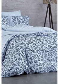 Resim Çift Kişilik Nevresim Takımı Pamuklu Mavi Düş Çiçekleri 
