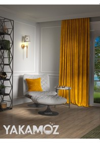 Resim Yakamoz Kadife Görünüm Balpeteği Sarısı Ada Fon Perde Ekstraforlu Velvet Touch Serisi Balpeteği Sarısı Bal Peteği Sarısı 