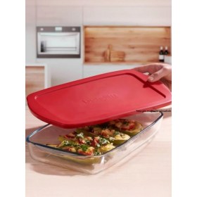 Resim Paşabahçe Büyük Borcam Fırın Tepsi Cam Kek Kalıbı Borcam Yemek Tepsisi Büyük Boy Kapaklı Dikdörtgen Tepsi 