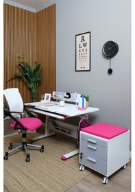 Resim Creo Mobili Çekmeceli Kilitli Tekerlekli Vega Keson, Oturulabilir Ofis Ve Ev Komodini, Ekru/fuşya 