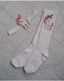 Resim Çocuk Unicorn Figürlü Diz Altı Çorap Ve Bandana Kombin Çok Renkli 