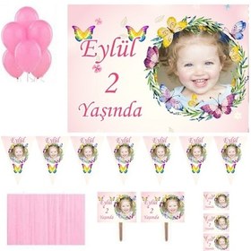 Resim Kelebek Süslemeli Kız Doğum Günü Süsleri, Parti Setleri Hdts166 