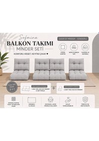 Resim Leke Tutmaz 2-1-1 Balkon Bahçe Minder Seti - Fermuarlı Yıkanabilir İçi Dolu Gri 
