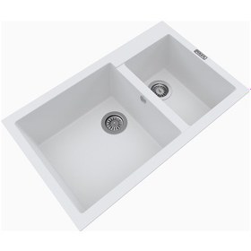 Resim Polex Cristalüx Granit Evye P-1.75 Beyaz 1.5 Gözlü Tezgah Altı Ve Tezgah Üstü Mutfak Evyesi 81x50.5 CM 