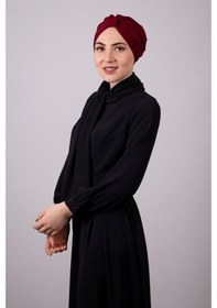 Resim Hürrem Bone Bordo Pratik Hazır Geçmeli Tesettür Bone Petekli Büzgülü 1204E_16 Bordo 