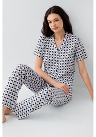 Resim Arnetta Kadın Mavi Gömlek Pijama Takım Mavi 