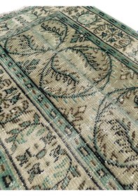 Resim El Dokuma Eskitme Halı 82x274 Yeşil Vintage Yolluk Yün Kök Boya Yeşil 