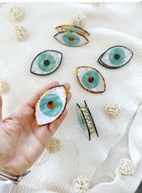 Resim Nazar Boncuğu Tasarımlı Parlak Saç Tokası 7 Cm Çok Renkli 