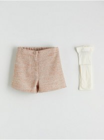 Resim LC Waikiki NEVAVM Farkıyla LCW Kids Turuncu Beli Lastikli Kız Çocuk Şort ve Külotlu Çorap - S6MH23Z1-3HE 
