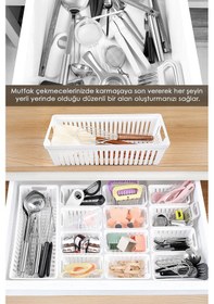 Resim 14 Parça Modüler Kaşıklık Seti - Çok Amaçlı Çekmece İçi Düzenleyici Mutfak Organizer Kepçelik Beyaz 