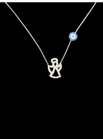 Resim 925 Ayar İthal Gümüş Zirkon Taşlı Melek Ve Nazar Boncuğu Model Kolye Şık Ve Anlamlı Hediye Gümüş 