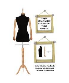 Resim 36 Beden Ahşap Kollu Terzi Mankeni Vitrin Mankeni Cansız Manken İğne Batmaz 