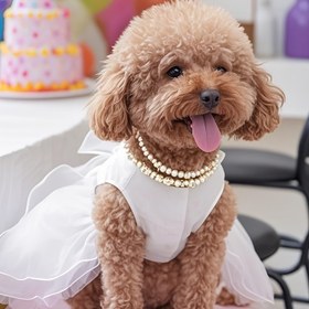 Resim XS-XL Ayarlanabilir Evcil Hayvan Düğün & Parti Elbisesi - Büyük Fiyonk Detaylı Tül Etek, Çıtçıt/Kapama Kapatmalı Köpekler ve Kediler için, Doğum Günü Fotoğraf Çekimi Kostümü (Beyaz/Yeşil), Parıltılı İnci Ayrıntılı, Rahat Kesim 
