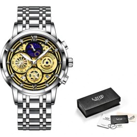 Resim Hanyang Gümüş Siyah Lıge Erkekler Izle En Lüks Marka Büyük Arama Spor Saatler Erkek Kronograf Kuvars Kol Saati Tarih Erkek Saat Relogio Masculino + Kutusu (Yurt Dışından) 