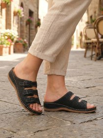 Resim GEZER Kadın Yazlık Yüksek Topuk Mikrofiber Rahat Taban Üç Toka Ayarlanabilir Günlük Terlik 