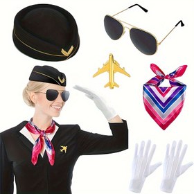 Resim Kadınlar için 5 Parça Karnaval Stüdyo Kostüm Seti - Şapka, Moda Gözlük, Eşarp & Eldiven Dahil - Cosplay & Halloween Partileri için Mükemmel 