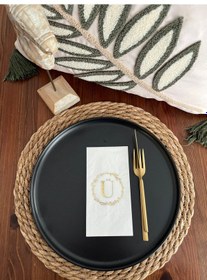 Resim Gold Yaldızlı Beyaz Çelenkli Ü Harfi Garson Peçete 16 Adet 