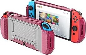 Resim AARONMEI Switch OLED oyun konsoluna uygun koruyucu kılıf, kapsamlı koruma için tek parça yapı, TPU+PC taşınabilir koruyucu kılıf, düşmeyi önleyici, kaymayı önleyici, darbeye dayanıklı (Şarap kırmızısı) 