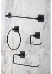 Resim MultiStore Siyah Kare Yapışkanlı Uzun Havluluk Halka Havluluk Wc Açık Tuvalet Kağıtlığı Rulo Havluluk 4lü Set Siyah 