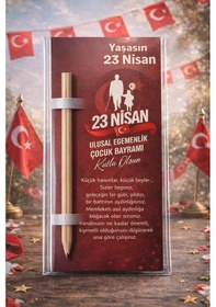 Resim 23 Nisan Hediye Kırmızı Kalem Kartı 5 Adet Natürel Kurşun Kalemli Sabit Yazılı Jelatinli Ahşap 