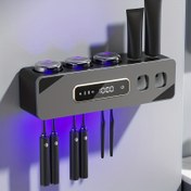 Resim Akıllı Dokunmatik Duvara Monte Diş Fırçası Kurutucu Tutucu - Matkap Gerektirmeyen Yapıştırıcı Kurulum, USB Şarj Edilebilir Pil, Dijital Ekran ve Temizleme Fırçası Depolama ile Şık Siyah Tasarım - Ev Diş Hekimliği, Ağız Temizliği Temel Ürünleri, Minimalist Banyo Dekoru, Dayanıklı Yapıştırıcı İçerikli Hediye Kutusu 
