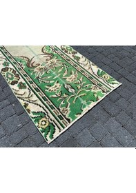 Resim El Dokuma Isparta Halısı 72x250 Eskitme Yeşil Yolluk %100 Yün Yeşil 
