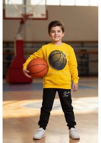 Resim Koçak Kids Basketball Yazı Desenli Sarı Renk Erkek Çocuk Eşofman Takımı Sarı 