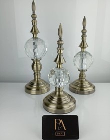 Resim Alm-krşk-esktm Kristal 3lü Metal Dekoratif Obje Biblo Süs Eşya Salon Aksesuar Tv Sehpa Masa Konsol Ofis Salon Dekor 