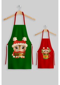 Resim Ays Home Anne Çocuk Yılbaşı Yeşil Kırmızı Mutfak Önlüğü Seti 