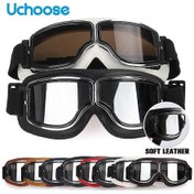 Resim Rüzgar Geçirmez Motosiklet Kaskı Gözlükleri Deri Güvenlik Koruyucu Parlama Önleyici Gözlükler Motokros Kros Steampunk Gözlükleri Y-sarı Lens 