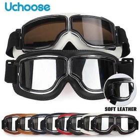 Resim Rüzgar Geçirmez Motosiklet Kask Gözlükleri Deri Güvenlik Koruyucu Parlama Önleyici Gözlükler Motokros Kros Steampunk Gözlükleri B2-şeffaf Lens 