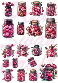 Resim Vintage Valentine Kavanozda Kalpler Etiket Seti, Bullet Journal, Scrapbook, Planlayıcı, Ajanda Diğer 