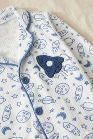 Resim DYZSTAR Mini Star Galaksi Roket Nakışlı Yakalı Çocuk Pijama Takımı 1-3 Yaş 