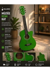 Resim Valares 38c Kesik Kasa Yeşil Akustik Gitar 38 İnç 4/4 Yetişkin Üst Segment Full Setli Askı + Capo + Tuner + Pena + Tel + Temizleme Bezi 