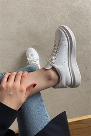 Resim BeBeQ Store Queen Beyaz Bağlı Kadın Spor Ayakkabı 