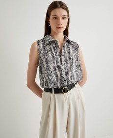 Resim Yılan Derisi Desenli Gömlek Kolsuz Düğmeli 