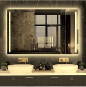 Resim NUUN AYNA 90x70cm Gün Işığı Ledli Kumlamalı Banyo Ofis Kuaför Lavabo Aynası - Trafolu 