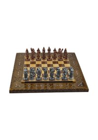 Resim Gifthome Metal Satranç Takımı Battal Osmanlı & Bizans Antik Sedefli Düz Masif Satranç Tahtası 