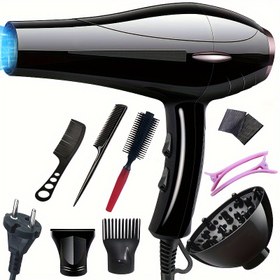 Resim Yüksek Güçlü 2100W Saç Kurutma Makinesi Sabit Saplı, Avrupa Fişi - Nozul, Ayarlanabilir Tarak ve Difüzör Aksesuarları Dahil, 1.5m-3m Kablo, Ev Kullanımı İçin İdeal 