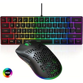 Resim Honeybeeshop Hxsj 61 Tus Rgb Mini Mekanik Klavye Ve Fare Kombosu Siyah Oyun Seti Pc Icin Diğer 