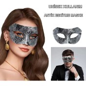 Resim shopwave Gümüş Eskitme Yüz Maskesi - Antik Tarz Balo Maskesi (5047) 