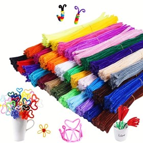 Resim DIY El Sanatları için 100 Adet Çok Renkli Boru Temizleyici - Çeşitli Renklerde Canlı Polyester Şönil Saplar (Sarı, Mor, Mavi, Yeşil, Turuncu, Kırmızı) - Doğum Günleri, Anneler Günü, Sevgililer Günü ve Buket Projeleri İçin Mükemmel 