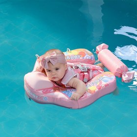 Resim Mambobaby Yüzme Simidi - Pink Candy, Emniyetli, Gölgelikli ve Ayak Destekli 