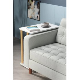 Resim Evnalia Beyaz Laptop Sehpası Ham Ahşap Ayaklı Ahşap Tabla Demonte C-Sehpa Yan Koltuk Servis Sehpası 35X60 